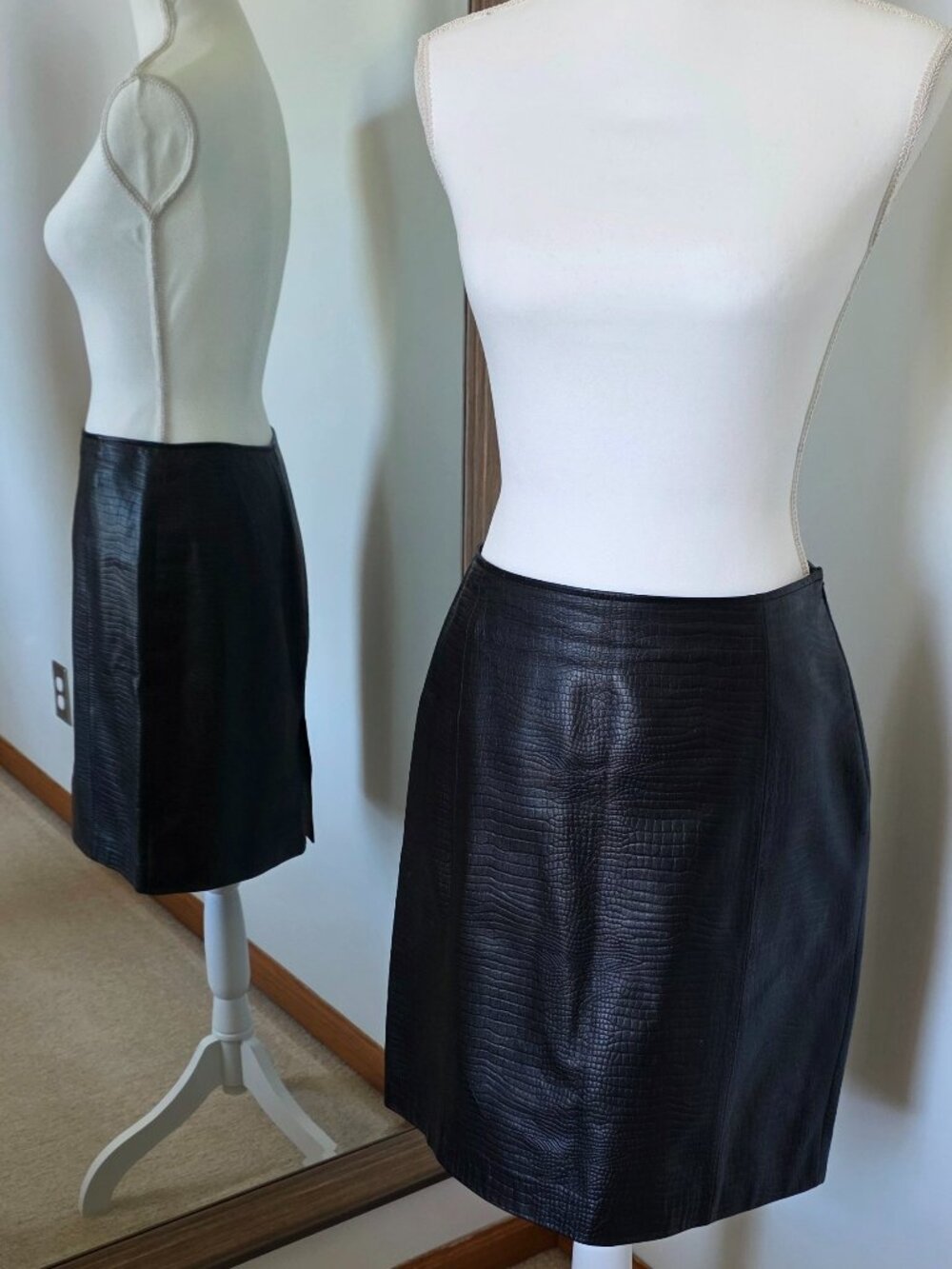 Lauren Ralph Lauren Crocodile Embossed Leather Skirt